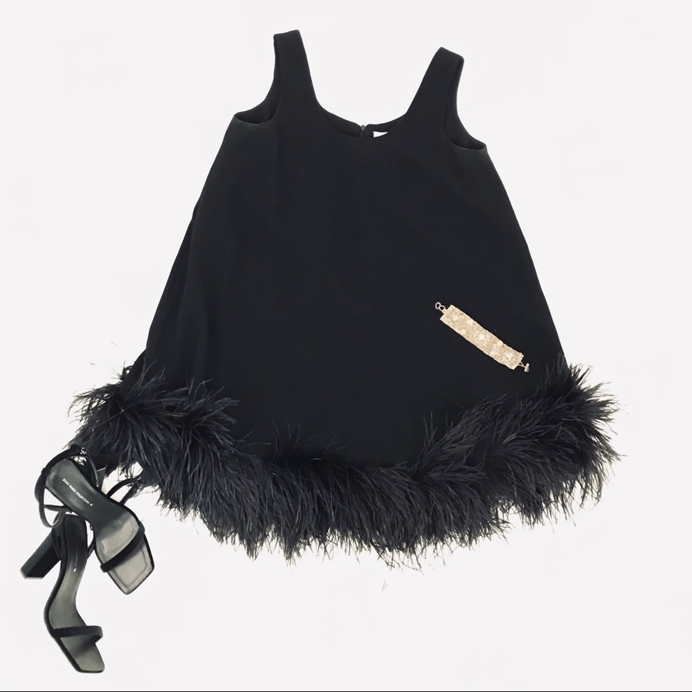 Little black dress with feather trim Size M
